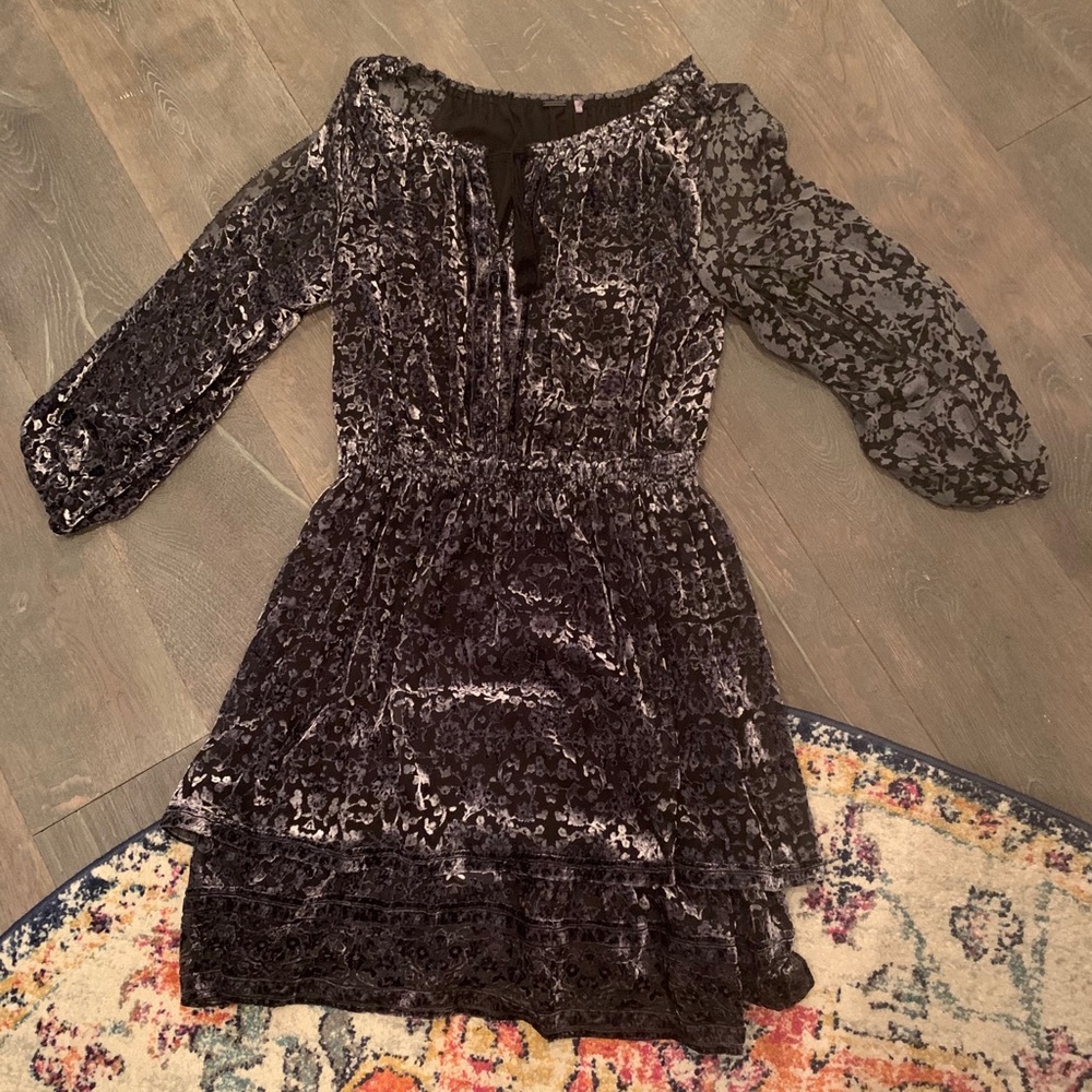 Elie Tahari Sheer Velvet Cold Shoulder Dress